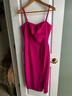 Dress the Population Alana Pink Fuchsia Midi Dress Slit Size S
